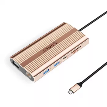 ORICO XDR docking station USB-C 12 en 1 con 100W PD, HDMI 4K, VGA, Gigabit Ethernet, lector de tarjetas SD/microSD - oro rosa