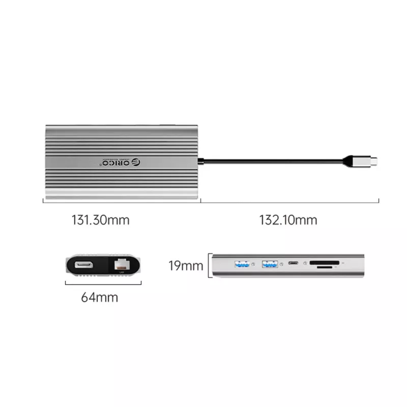 ORICO XDR docking station USB-C 12 en 1, 2x HDMI 4K 60Hz, DisplayPort 4K 60Hz, RJ45 Gigabit, PD 100W, lector de tarjetas SD/microSD, plata