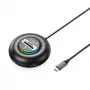 ORICO YXR5-C3 RGB hub USB-A 3.0 de 4 puertos con lector de tarjetas SD y microSD, cable de 1,8 m, negro