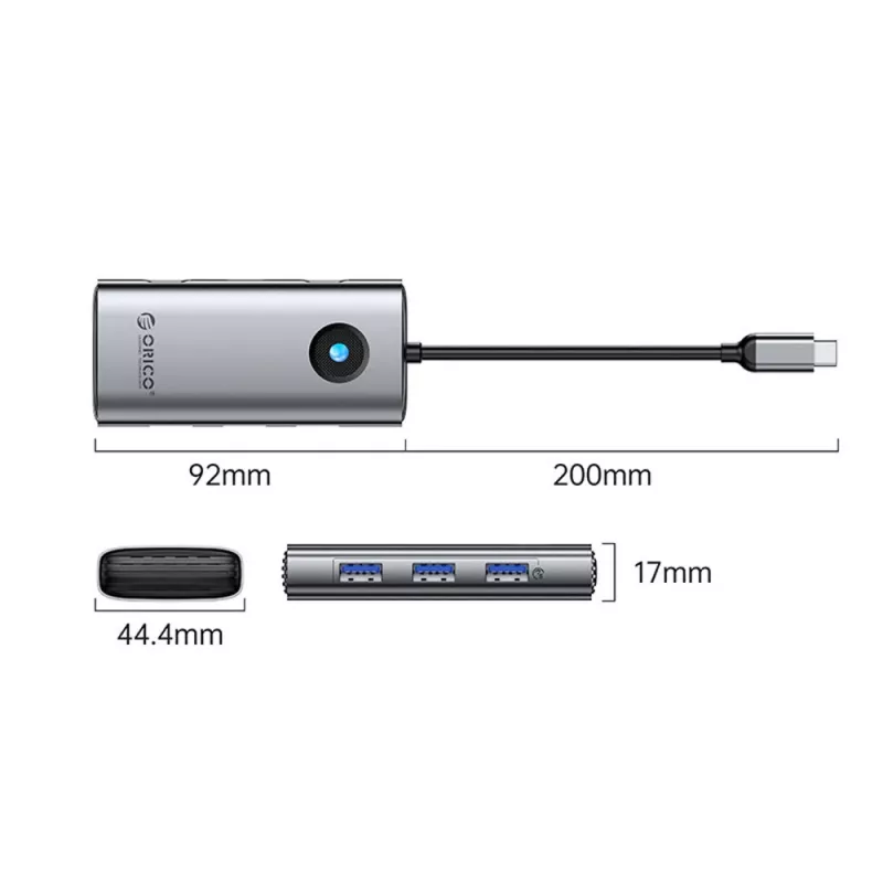 ORICO PW11 docking station USB-C 6 en 1, 3x USB-A 3.0, 1x USB-C 3.0, 1x USB-C PD 100W, 1x HDMI 4K 30Hz, gris
