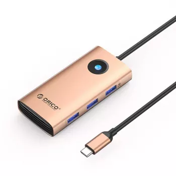 ORICO PW11 hub docking station USB-C 6 en 1 con 3x USB-A 3.0, 1x USB-C 3.0, 1x USB-C PD 100W, 1x HDMI 4K 30Hz - oro rosa