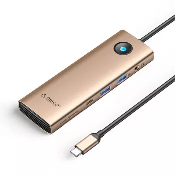 ORICO PW11 USB-C Docking Station 9 en 1, 2x USB-A 3.0, 1x USB-C 3.0, 1x USB-C PD 100W, 1x HDMI 4K 60Hz, 1x microSD/SD, 1x RJ45 2.5G Ethernet, 1x Audio 3.5mm, Oro rosa