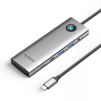ORICO PW11 USB-C Docking Station 9 en 1 Gris - 2x USB-A 3.0, 1x USB-C 3.0, 1x USB-C PD 100W, 1x HDMI 4K 60Hz, 1x microSD/SD, 1x RJ45 2.5G Ethernet, 1x Audio 3.5mm