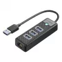 ORICO PW3UR25-U3 Hub USB de 4 puertos con 3x USB-A 3.0 y 2.5G Ethernet, cable de 1 m, Negro