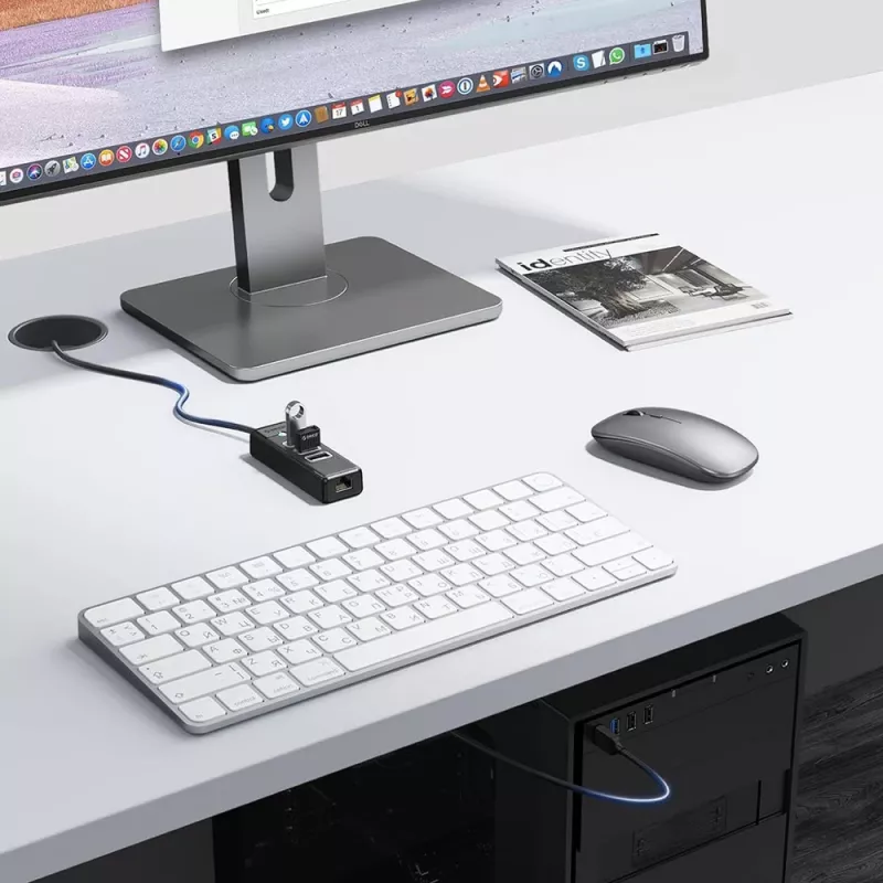 ORICO PW3UR25-U3 Hub USB de 4 puertos con 3x USB-A 3.0 y 2.5G Ethernet, cable de 1 m, Negro