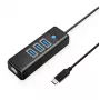 ORICO PW3UR25-C3 Hub USB-C de 4 puertos 3x USB-A 3.0 1x RJ45 2.5G Ethernet 1,8 m Negro