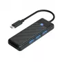 ORICO PAPW3AT-U3 Hub USB 3.0 de 4 puertos con lector de tarjetas SD/MicroSD, cable de 1,8 m, Negro