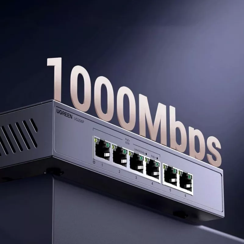 Ugreen Switch Gigabit Ethernet de 6 puertos con PoE+ - Gris