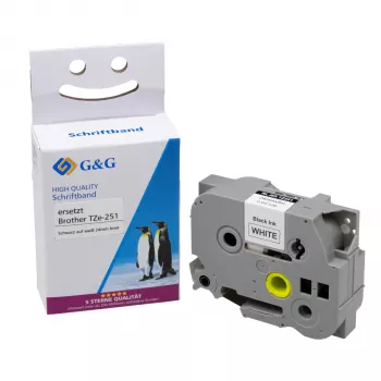 G&G BB-B-G-251 Cinta de etiquetar compatible Blanco sobre Negro 24mm x 8m Repuesto para Brother TZe-251