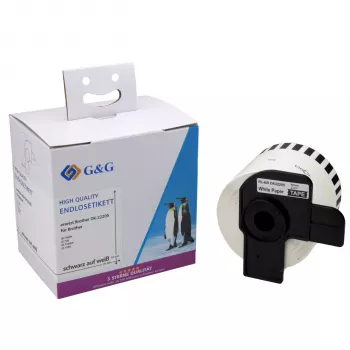 G&G Rollo de etiquetas continuo 62mm x 30,48m Negro sobre Blanco compatible con Brother DK-22205