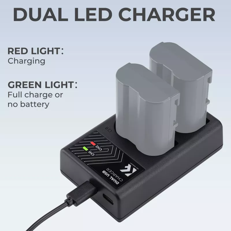 K&F Concept Cargador USB doble para Nikon EN-EL15 D7000 D7500 D850 D750