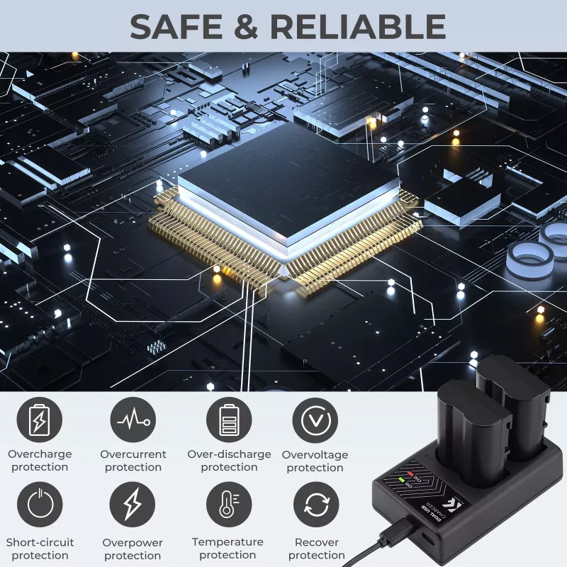 K&F Concept Cargador USB doble para Nikon EN-EL15 D7000 D7500 D850 D750