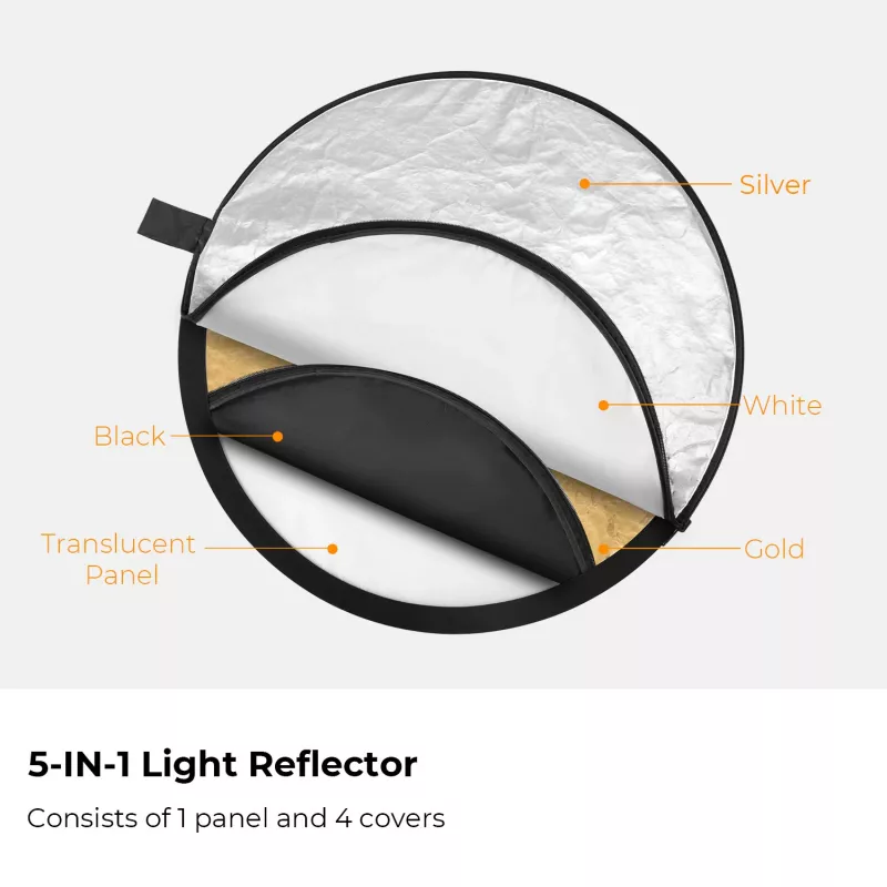 K&F Concept Reflector redondo 5 en 1 de 110 cm con difusor y bolsa de transporte - KF18.0003
