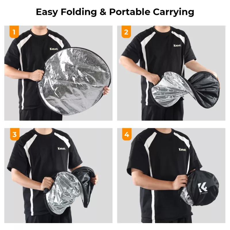 K&F Concept Reflector fotográfico redondo 5 en 1 con asa de 80 cm (32 inch) - Difusor dorado/plateado/blanco/negro/translúcido para fotografía de retrato, estudio y exterior