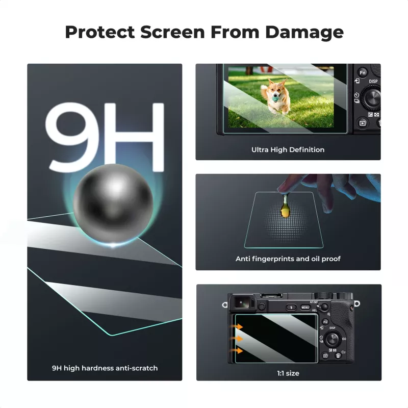 KF Pack de 3 protectores de pantalla de vidrio templado 9H para Sony NEX-7, NEX-6, NEX-6L, NEX-5, NEX-3N, Alpha a6600