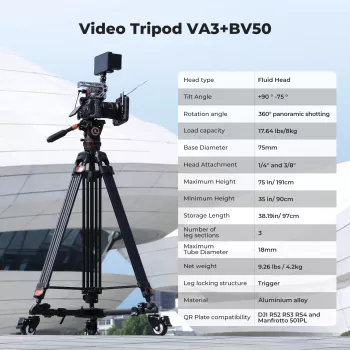 K&F Concept trípode de vídeo profesional con cabezal fluido 192cm KF09.147