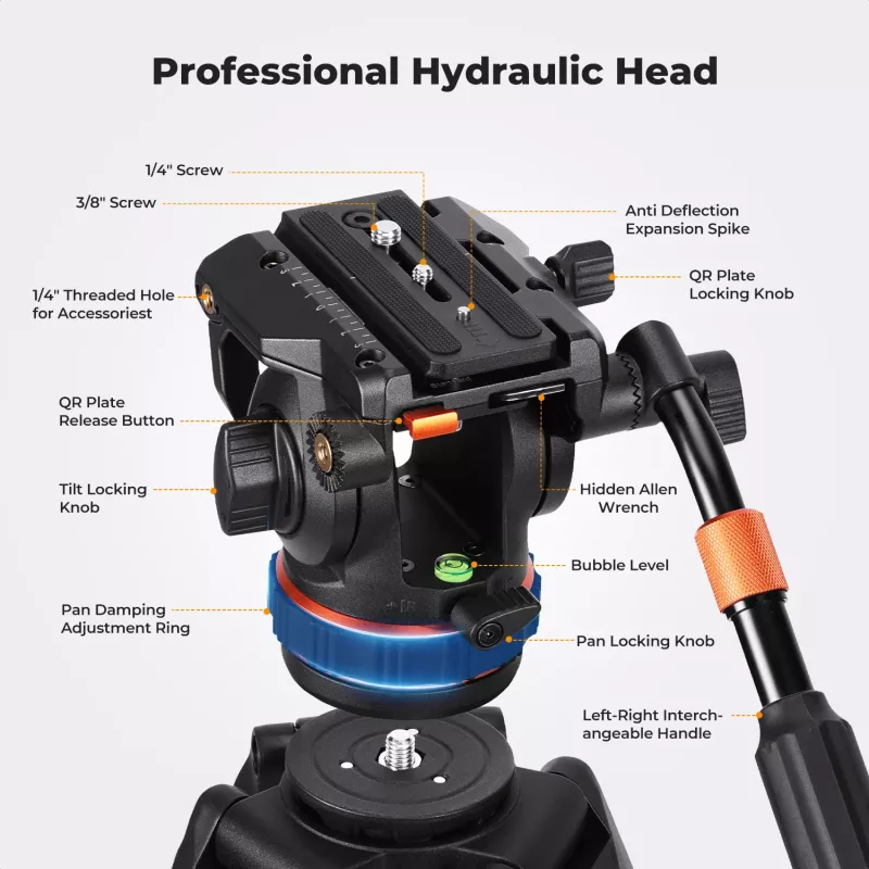 K&F Concept trípode de vídeo profesional con cabezal fluido 192cm KF09.147