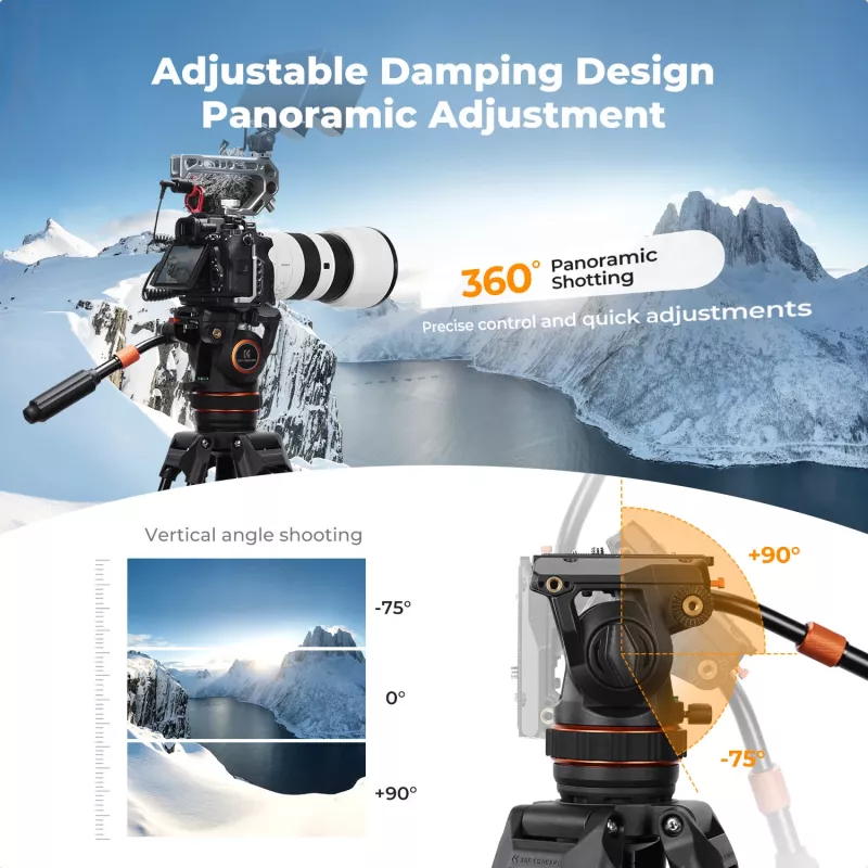 K&F Concept trípode de vídeo profesional con cabezal fluido 192cm KF09.147