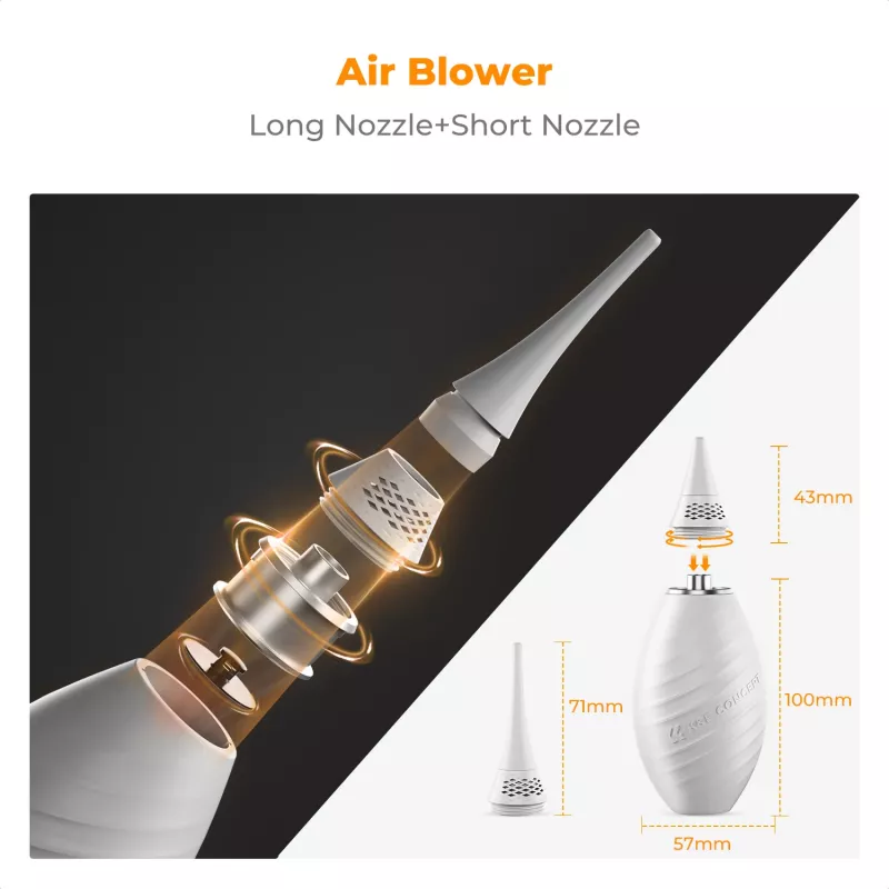 K&F Concept Soplador de aire 2 en 1 con cepillo extensible para limpieza de objetivos, sensores y ópticas de cámara - Blanco (KF08.048)