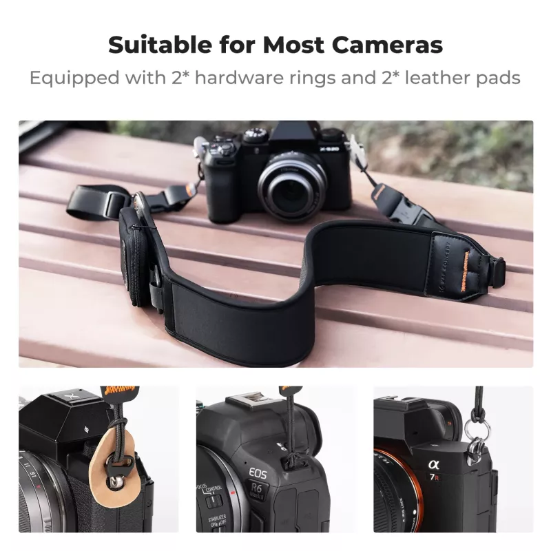 KF Correa de cuello y hombro de neopreno para cámaras DSLR y sin espejo (Canon, Nikon, Sony) - Negro