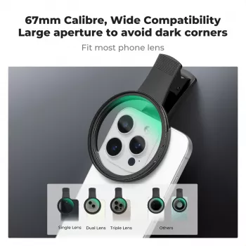 Filtro KF Black Diffusion 1/4 de 67 mm con adaptador Clip-On para smartphone