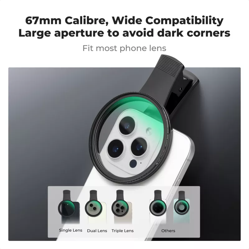 Filtro KF Black Diffusion 1/4 de 67 mm con adaptador Clip-On para smartphone