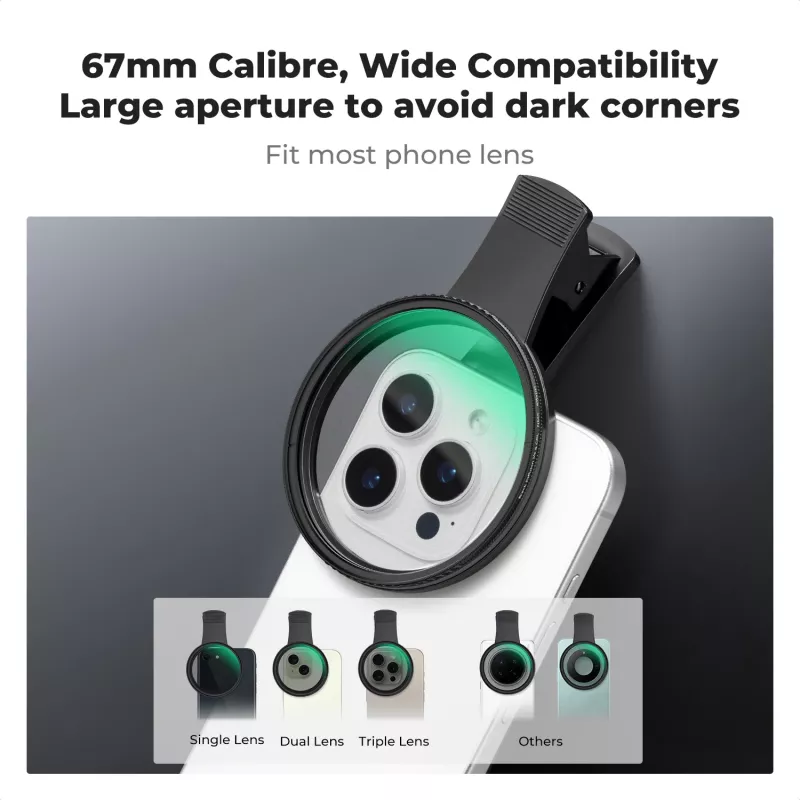 Kit de filtros KF 2 en 1 Black Diffusion 1/4 + CPL Phone de 67 mm Clip-On