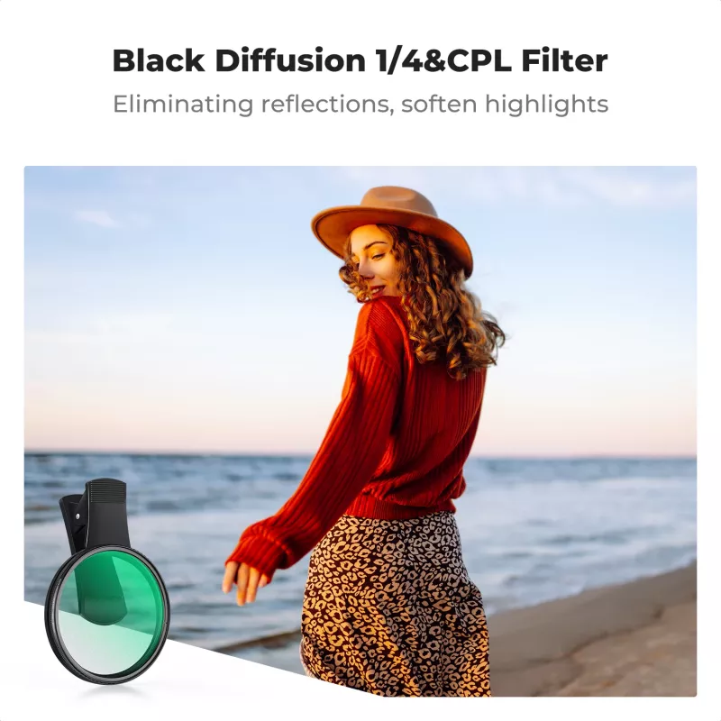 Kit de filtros KF 2 en 1 Black Diffusion 1/4 + CPL Phone de 67 mm Clip-On