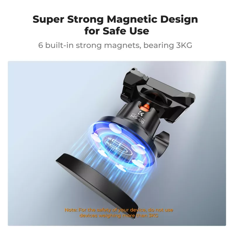 Soporte de trípode magnético con rótula esférica 3D de KF para GoPro smartphone cámara con rosca de 1/4 de pulgada KF31.156 negro