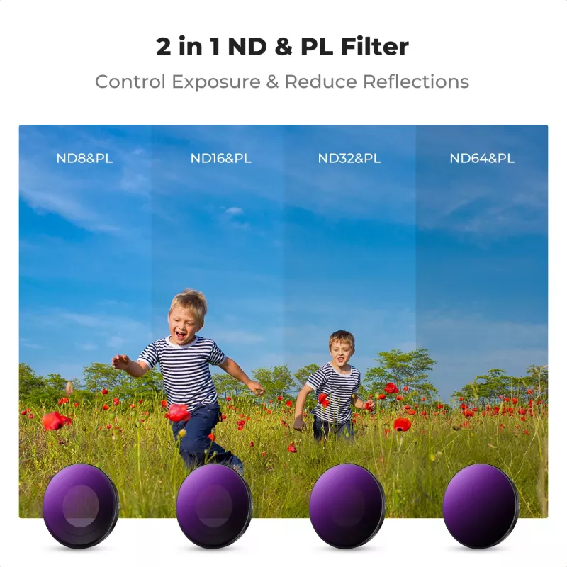K&F Concept Set de 4 filtros 2 en 1 ND/PL ND8/PL ND16/PL ND32/PL ND64/PL para Insta360 GO Ultra, SKU.1673
