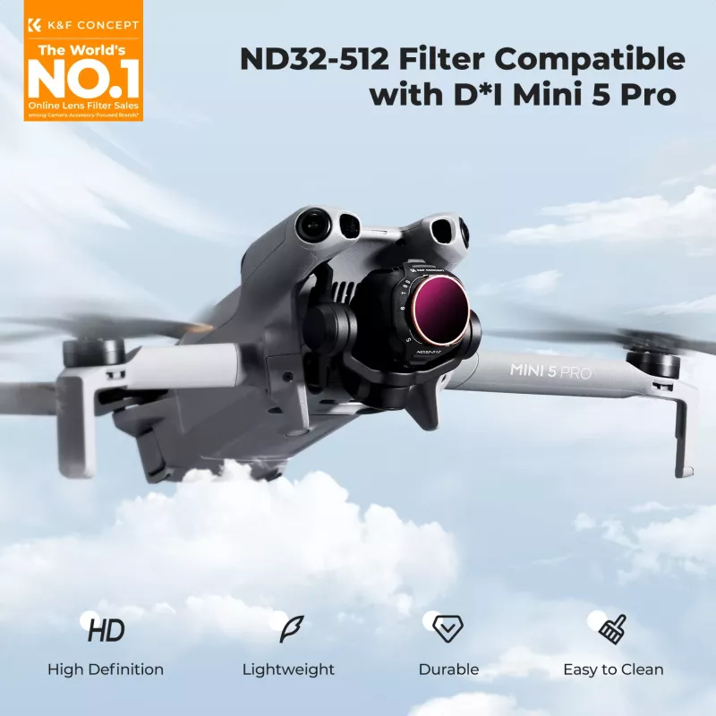 Filtro ND variable K&F ND32-ND512 para dron DJI Mini 5 Pro, cristal AGC, KF02.0004