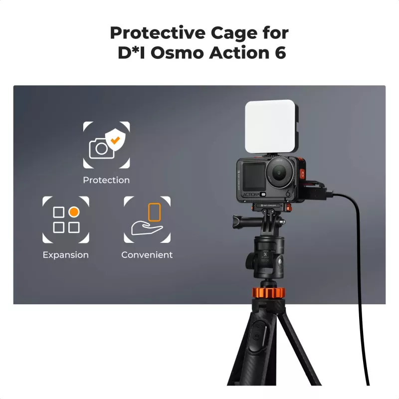 Jaula para cámara KF con soporte de marco para DJI Osmo Action 6, metal, negro, KF12.0026