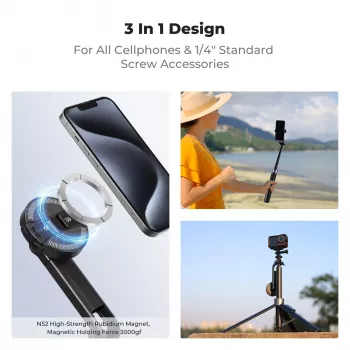 K&F Concept X97-C Selfie Stick Trípode 180 cm con soporte magnético MagSafe y disparador remoto Bluetooth (negro)