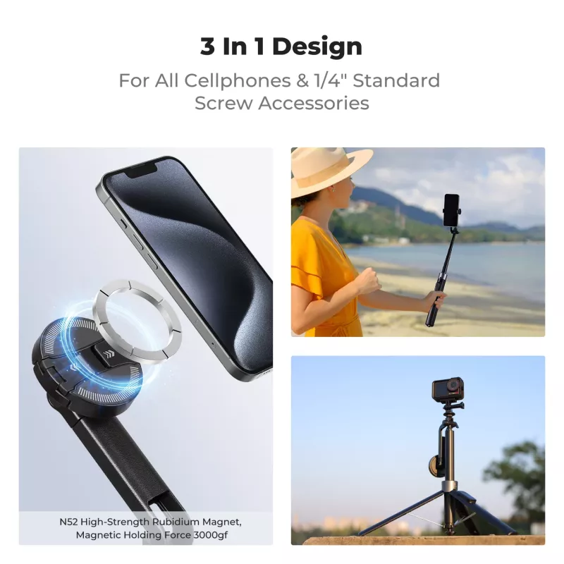 K&F Concept X97-C Selfie Stick Trípode 180 cm con soporte magnético MagSafe y disparador remoto Bluetooth (negro)