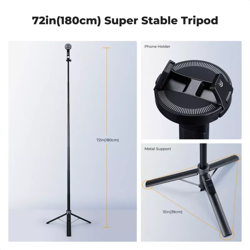 K&F Concept X97-C Selfie Stick Trípode 180 cm con soporte magnético MagSafe y disparador remoto Bluetooth (negro)