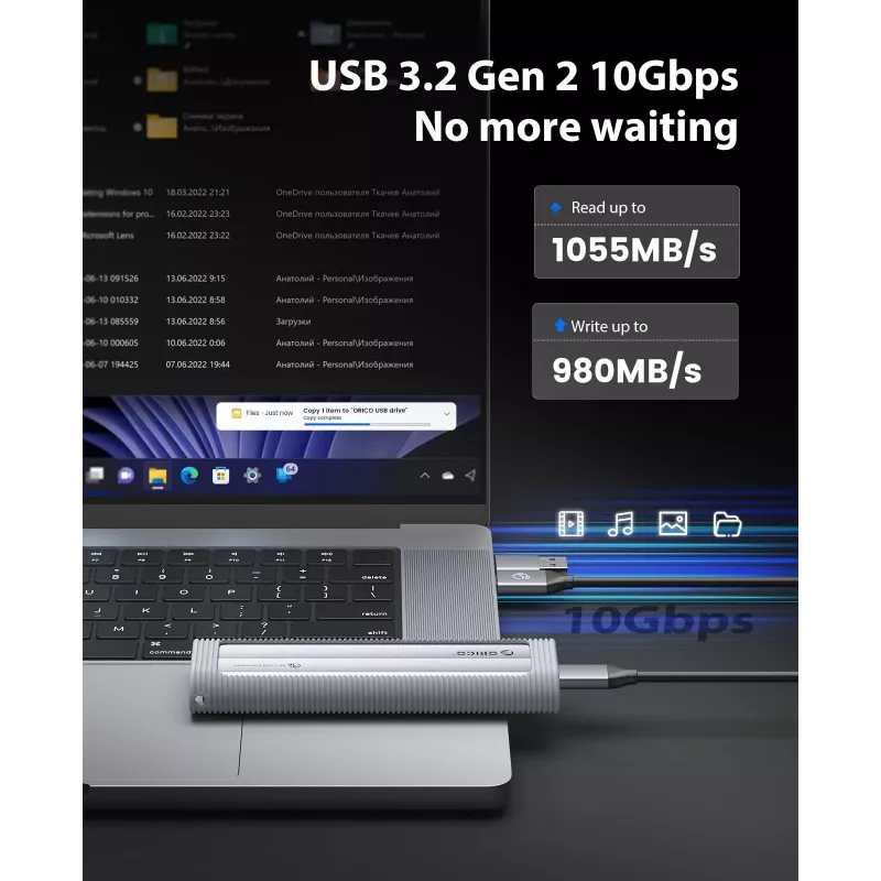 ORICO AXM2-G2 Carcasa M.2 NVMe USB-C 10Gbps - gris