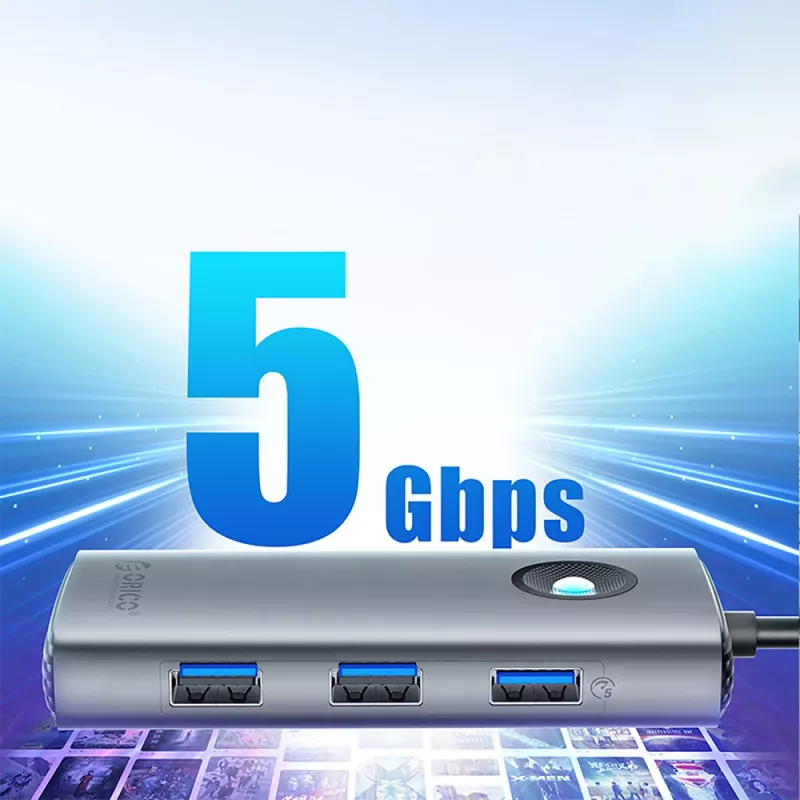 ORICO PW11-6P Hub USB-C Docking station 6 en 1 con 3x USB-A 3.0, 1x USB-C 2.0, 1x HDMI, gris
