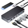 ORICO OM28PR-G2 Base de conexión USB-C con carcasa para SSD M.2, 1x USB-A 3.2, 1x USB-C 3.2, 2x USB-A 2.0, 1x HDMI, 1x Ethernet - Negro