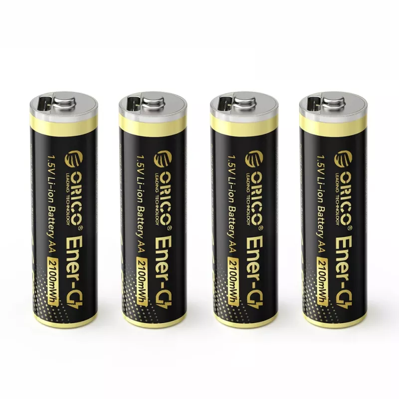 ORICO Ener-G EG5C Batería AA LiPo recargable de 1,5 V 2100 mWh con cable de carga USB-C, pack de 4