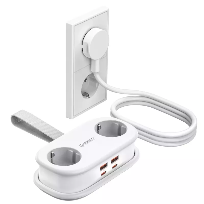 ORICO AP3 Regleta de alimentación GaN 65W 6 en 1 con 2 tomas AC, 2 puertos USB-A y 2 USB-C - blanco