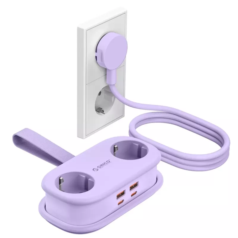 ORICO AP3 Regleta de alimentación GaN 65W 6 en 1 con 2 tomas AC, 2 USB-A y 2 USB-C - lila