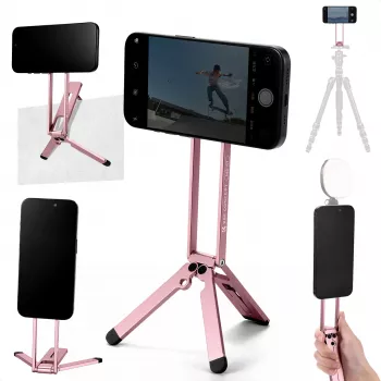 KF 3 en 1 Soporte magnético para teléfono Trípode Mango Soporte de mesa para iPhone MagSafe Rosa