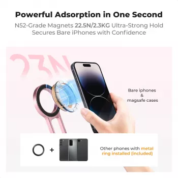 KF 3 en 1 Soporte magnético para teléfono Trípode Mango Soporte de mesa para iPhone MagSafe Rosa