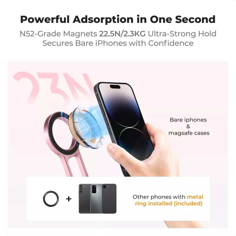 KF 3 en 1 Soporte magnético para teléfono Trípode Mango Soporte de mesa para iPhone MagSafe Rosa