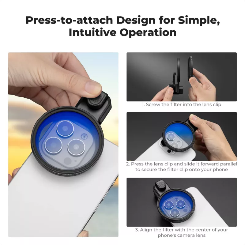 K&F Concept Soporte con pinza para smartphone para filtros y objetivos de 58mm - Negro