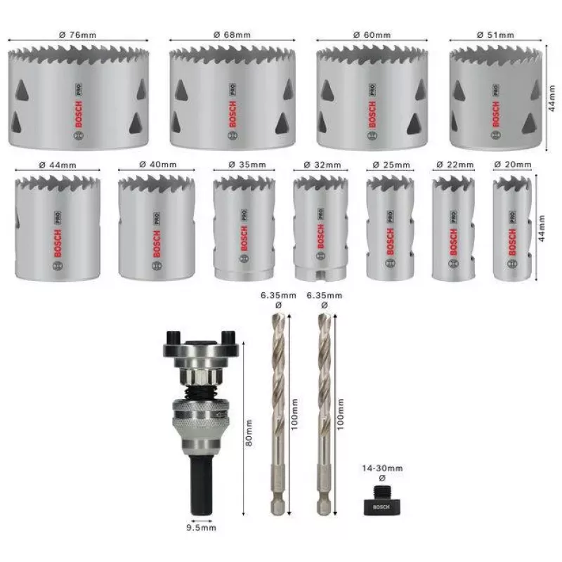 Bosch PRO Multi Material Q-Lock Set de sierras de corona 15 piezas 2608901549