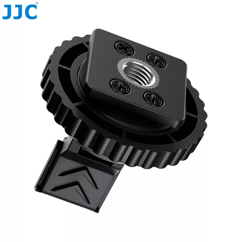 JJC HC-DMN Adaptador de zapata en caliente a rosca de 1/4 inch-20 para soporte de micrófono, Negro