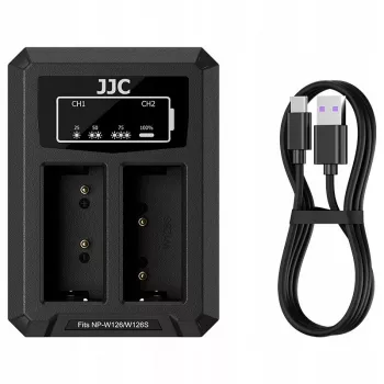 Cargador dual USB-C JJC para 2x batería Fujifilm NP-W126 / NP-W126S DCH-W126TC
