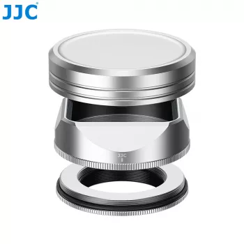 Set de parasol y tapa de objetivo JJC para Fujifilm Fujinon XF 23mm F2.8 R WR y XF 27mm F2.8 R WR - plateado (LH-JXF23F28)