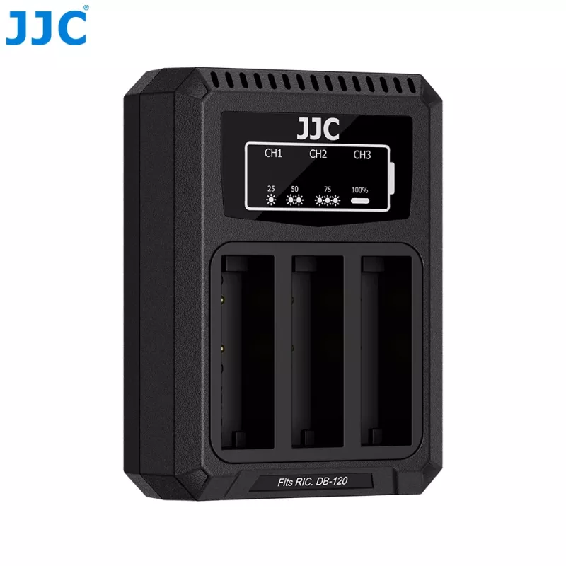 Cargador triple USB de baterías JJC para Ricoh DB-120 (3 ranuras) - DCH-DB120TC